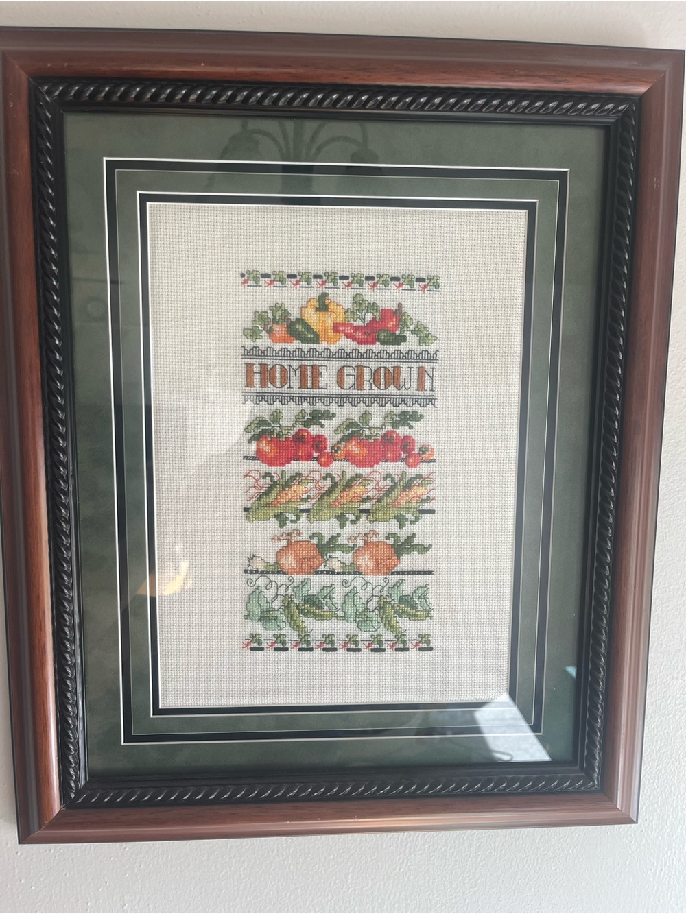 1999 Framed 'Home Grown' Cross Stitch Wall Art - Harvest Vegetables